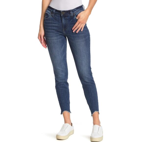 Kut From the Kloth Carlo Ankle Crop Skinny Jeans WMNS 20W Blue High Rise Frayed - Picture 2 of 13